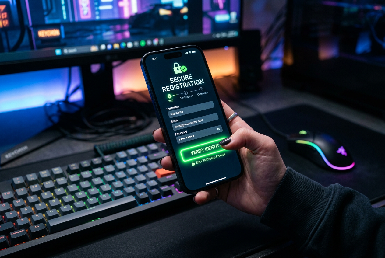 A person verifying their identity on a smartphone for a casino bonus.