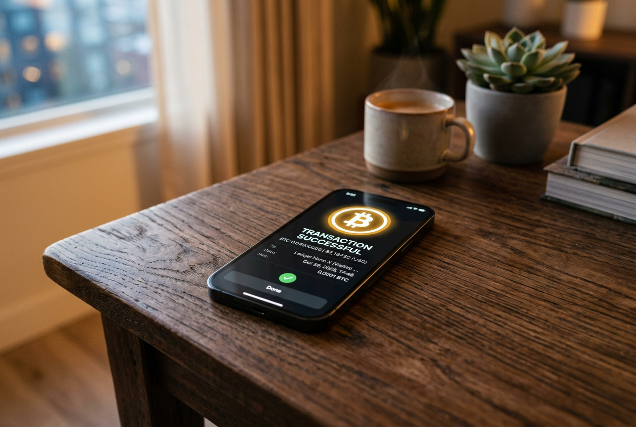 Smartfon wyświetlający szybką płatność kryptowalutą